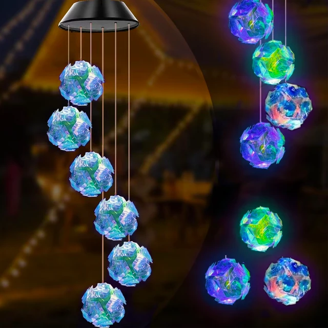 1szt Solar Blue Laser Disco Ball Wind Chime Lights Solar Powered 6 LED Wodoodporna zewnętrzna lampa dekoracyjna do wystroju ogrodu domowego