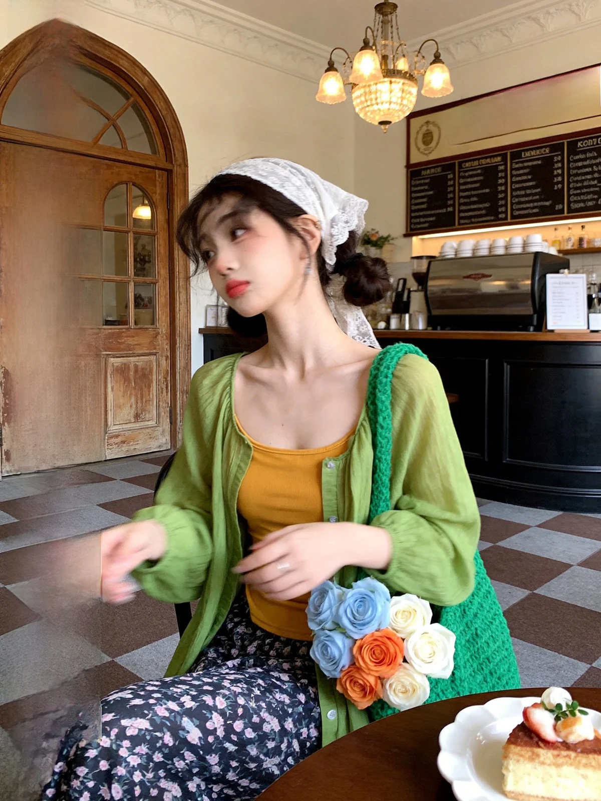 

Retro Lantern Sleeve Open Cardigan Women's Top Thin New Spring Popular Matched Layered Wear Vintage Style Loose Fit Long Slee...