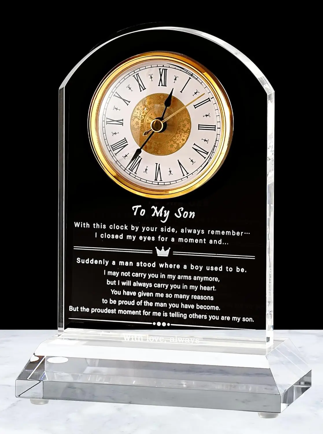 

Inspirational Desk Clock for Son - Birthday, Graduation, Christmas Gift with Box & Card