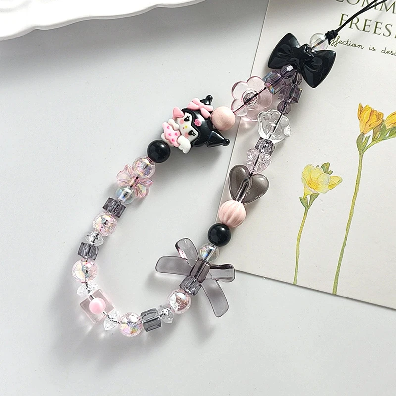 

Брелок-ремешок для телефона с бусинами и кристаллами Sanrio: милый дизайн для фанатов Cinnamoroll, Hello Kitty, Kuromi