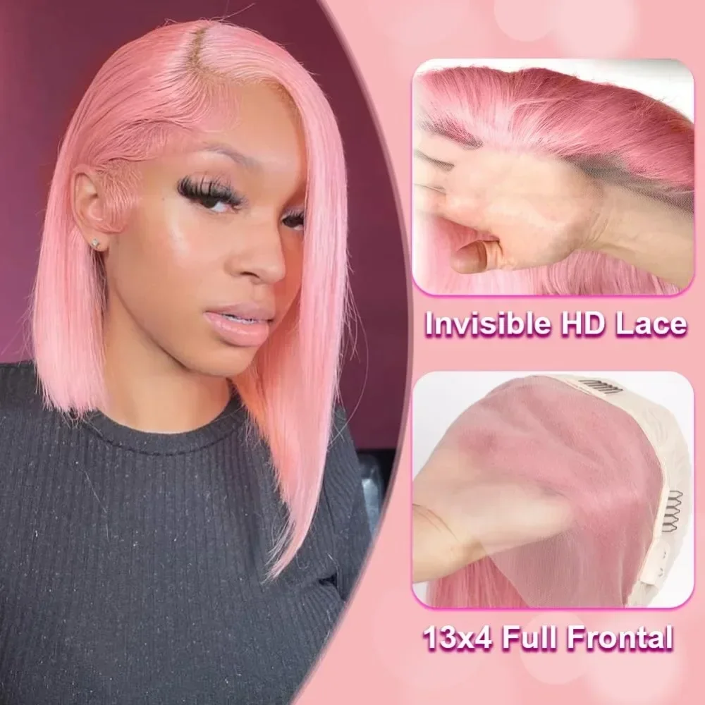 Pink Bob Lace Front Perücken Menschenhaar 13x4 gerade frontale kurze Bob Perücke für schwarze Frauen Farbe Perücken natürlichen Haaransatz 12 Zoll