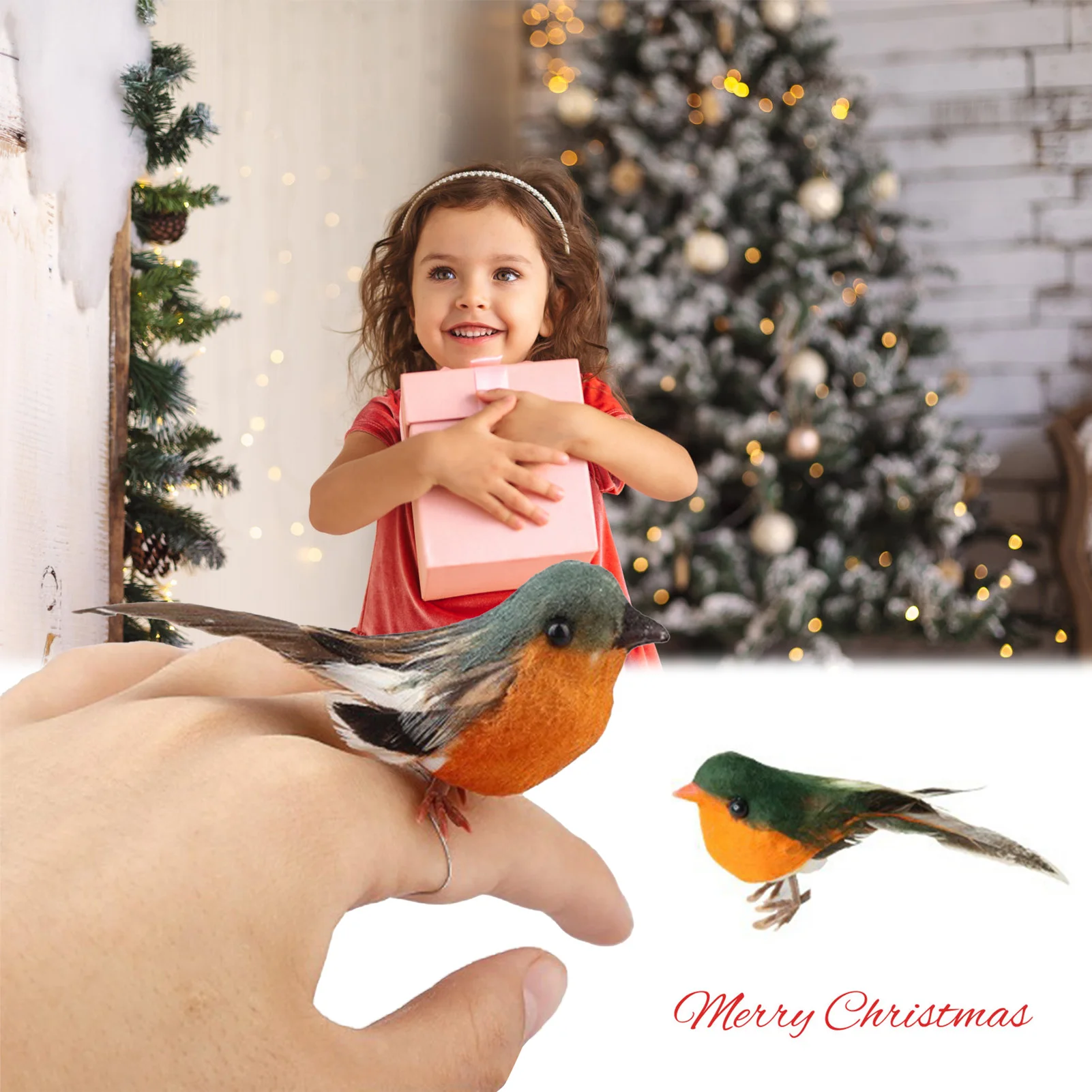 Cute Artificial Feathers Robin Bird Vivid Color and 3D Effect Christmas Tree Decoration Suitable for Living Room Bedroom