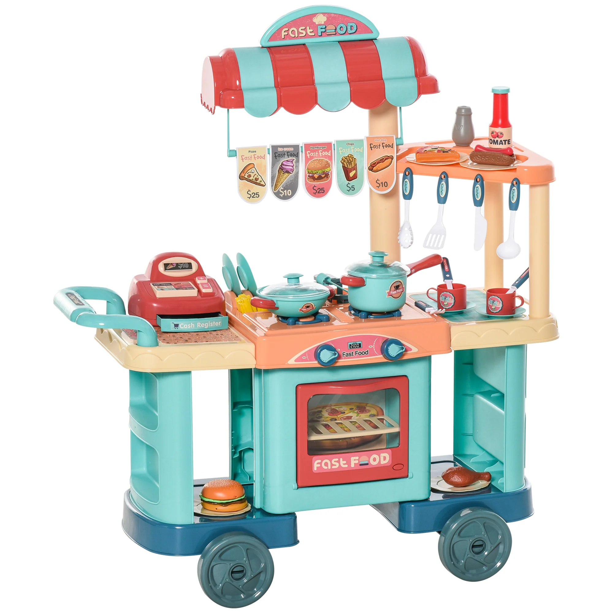 HOMCOM Cocina de Juguete para Niños de 6-12 Años 79,5x33x90,5 cm Multicolor