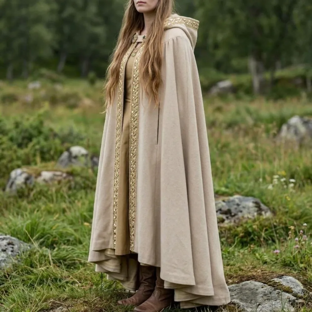 Warrior Cloak Anime Medieval Cloak Fantasy Pastoral Ribbon Edge Halloween Cloak Gothic Hood Robe Cosplay Costume Medieval Hunter