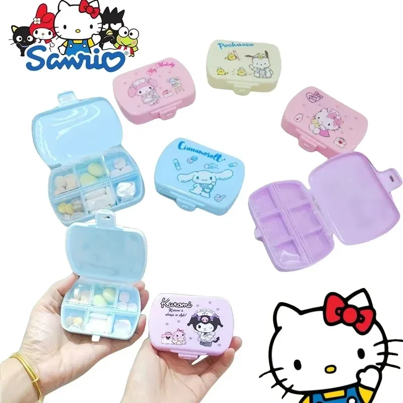 

Sanrio Hello Kitty Pill Box - Kuromi/Cinnamoroll 6-Grid, Mini Portable, Moisture-Proof Travel Pill Organizer