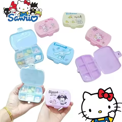 Sanrio Hello Kitty Pill Box - Kuromi/Cinnamoroll 6-Grid, Mini Portable, Moisture-Proof Travel Pill Organizer