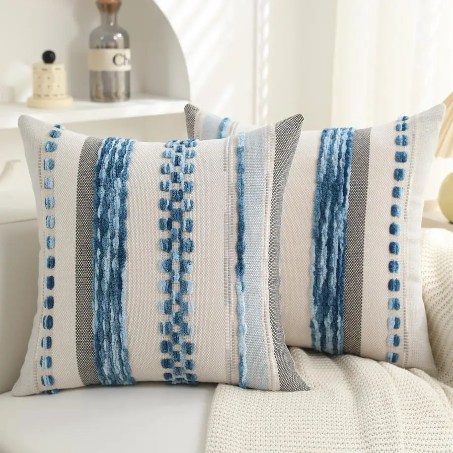 

Наволочки для дивана 18x18, комплект из 2 штук, в современном фермерском стиле, синие декоративные чехлы для подушек, текстурированные наволочки из шенилла