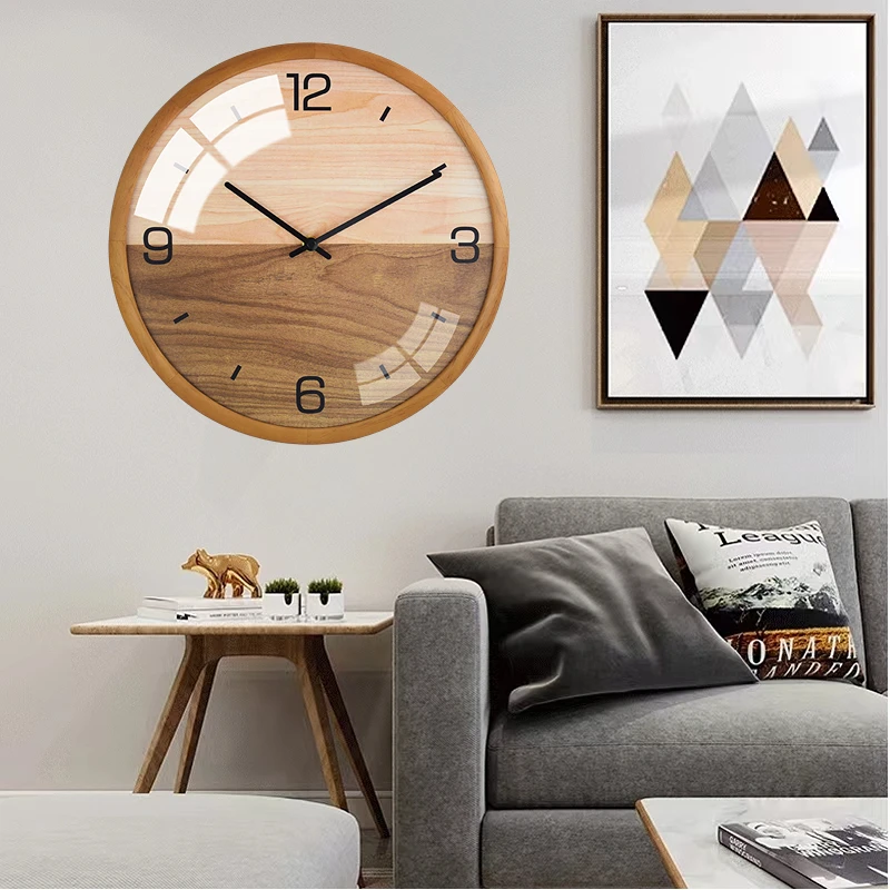 Creative Home Decoration Modern Wooden Wall Clock With Dome Glass Cover