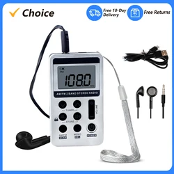 HanRongDa HRD-103 AM FM Digital Radio 2 Band Stereo Receiver Portable Pocket Radio w/ Headphones LCD Screen Battery Lanyard