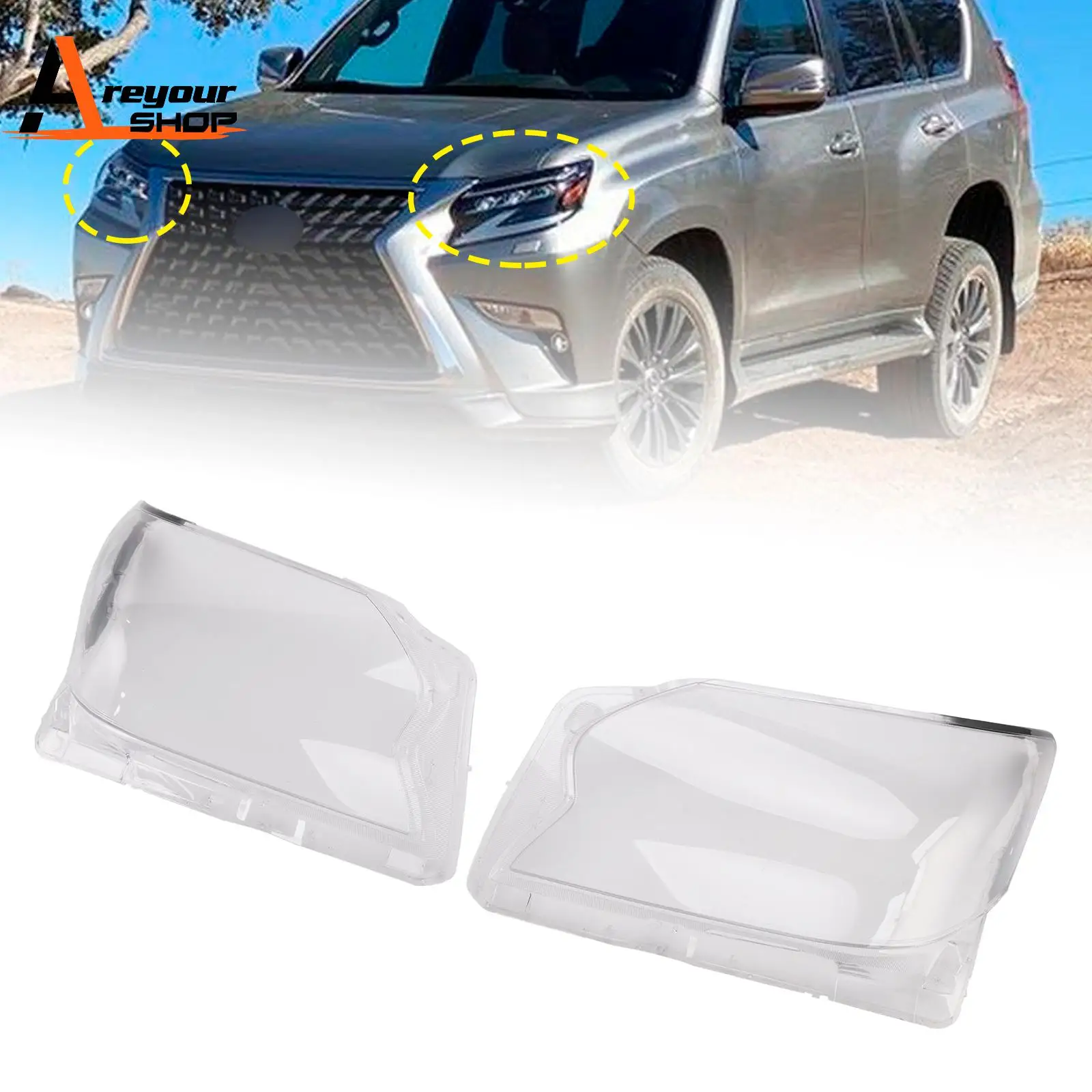 

2Pcs Front Headlight Lens Shell+Seal Glue for Lexus GX460 2020 2021 2022 2023 US