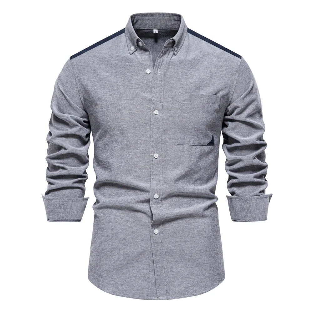 

New Spring Patchwork Oxford Shirt for Men Long Sleeve Casual Wear Cotton Blend Pocket Mens Shirts Mens Designer Clothes Blouse