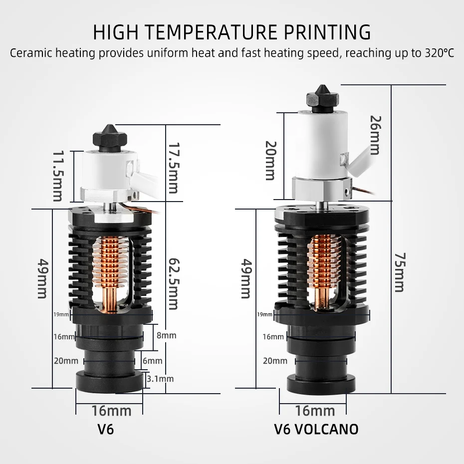 V6 Hotend Kit MCH Ceramic Heating Core High Temperature Heating Device for Ender 3 CR10 Prusa 3D Printer Extruder Kit Print Head