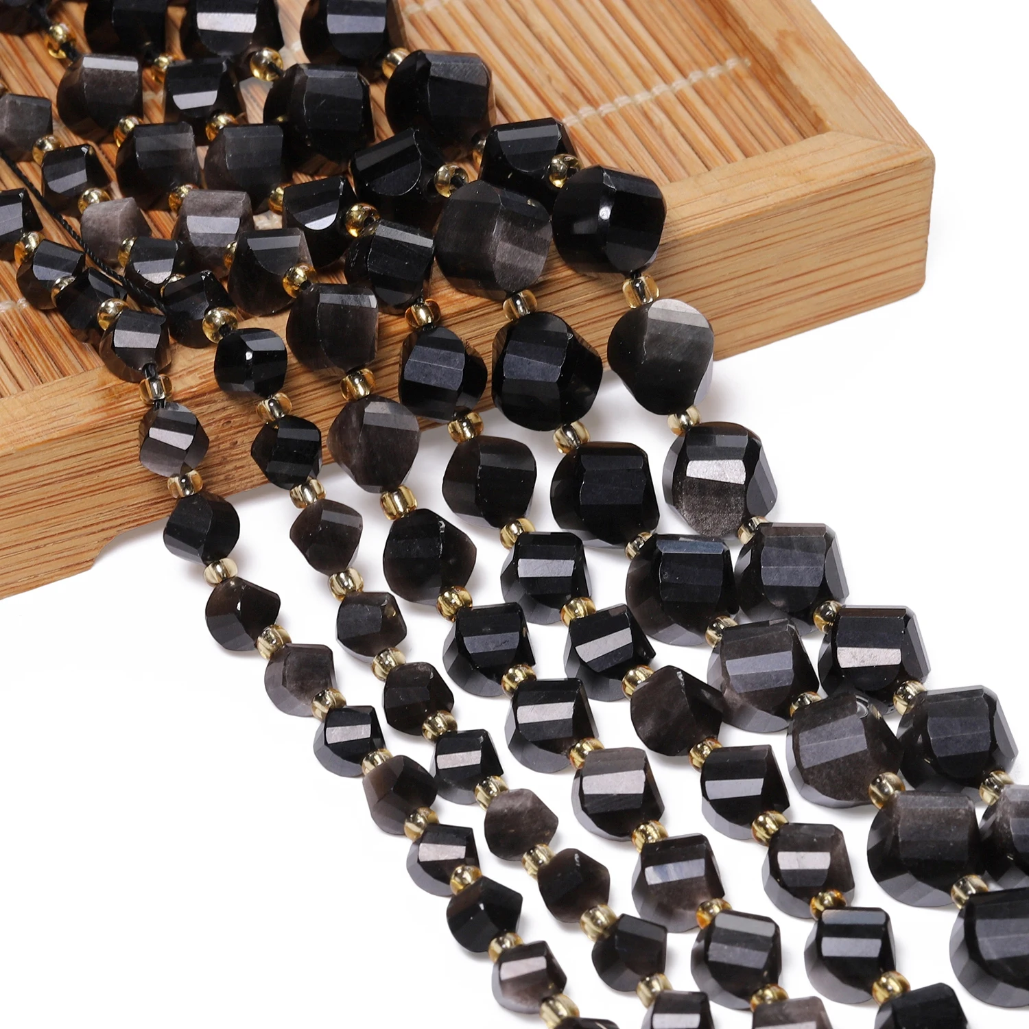Wholesale Irregular Natural Silvery Obsidian Faceted Stone Beads for Jewelry Making Creative DIY Crafts Women Charms Bracelet