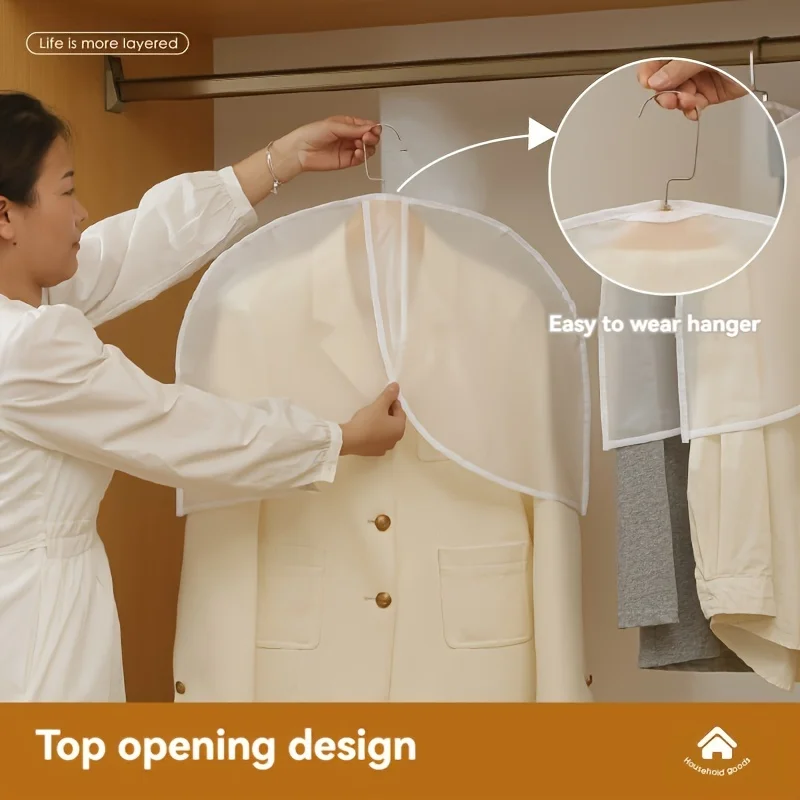 White PVC Garment Covers Translucent Breathable Suit Dust Covers Shoulder Protectors for Clothes Coats Jackets Wardrobe Storage