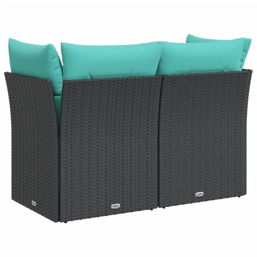 Terrassensofa mit Kissen, 2-Sitzer, schwarzes Poly-Rattan