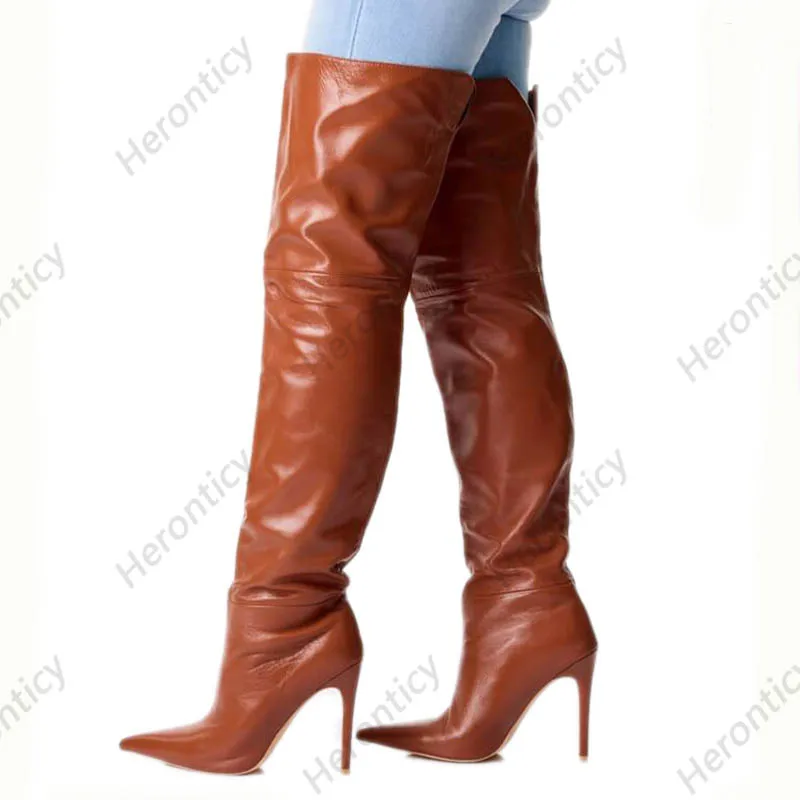 Heronticy Handcrafted Purple Leather Over-Knee Boots - Stiletto Heel Bold Statement Design Ladies US Size 5-15