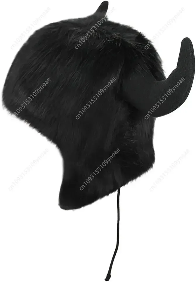 Cute Animal Horns Ears Winter Cap Plush Fur Warm Trapper Hat Man Women Viking Christmas Costume Gift Snow Ski Hats Outdoor Caps
