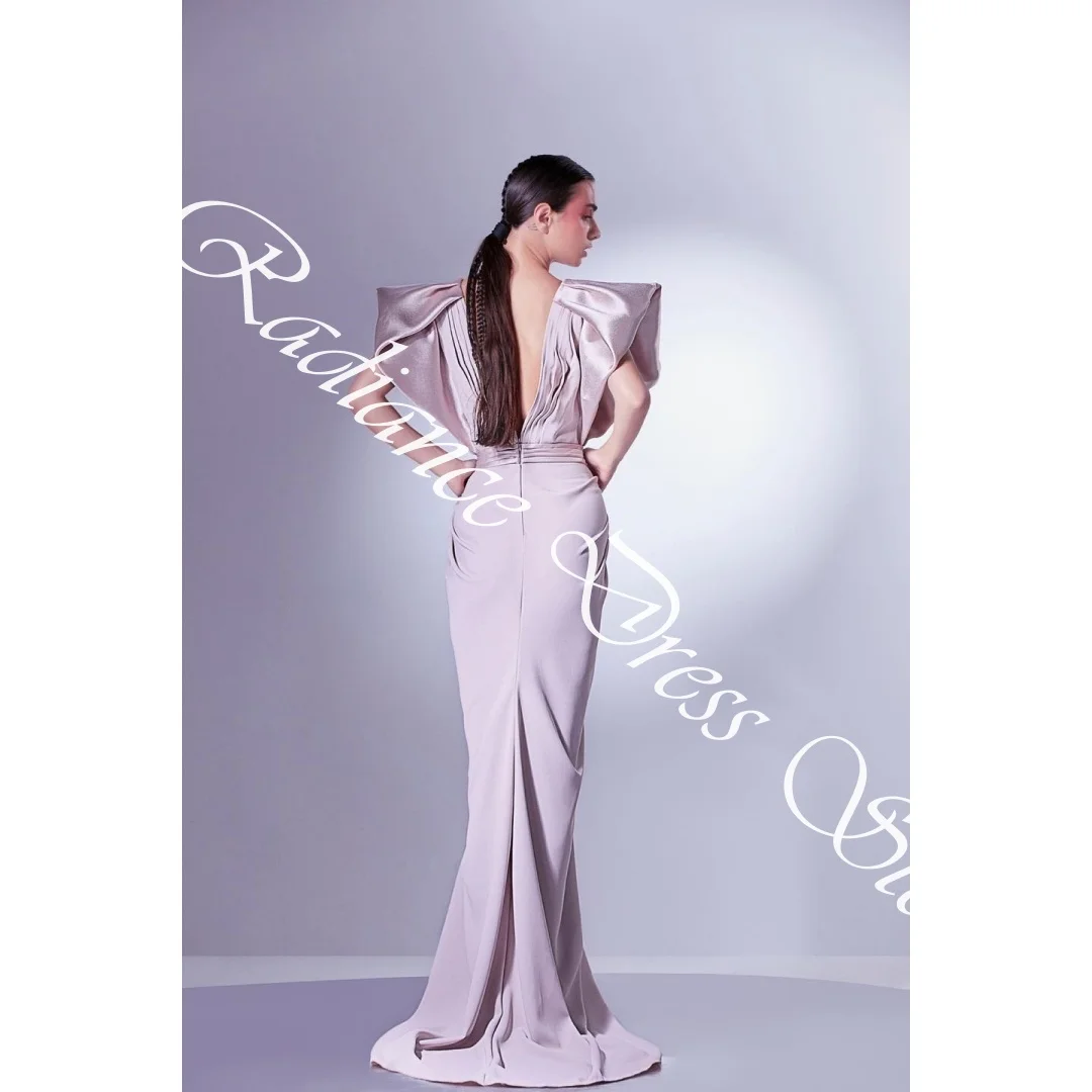 تخصيص عالية الجودة جيرسي حورية البحر كاب كم فساتين السهرة الخامس الرقبة أكمام سستة الظهر لوحة قطار كوكتيل D #5