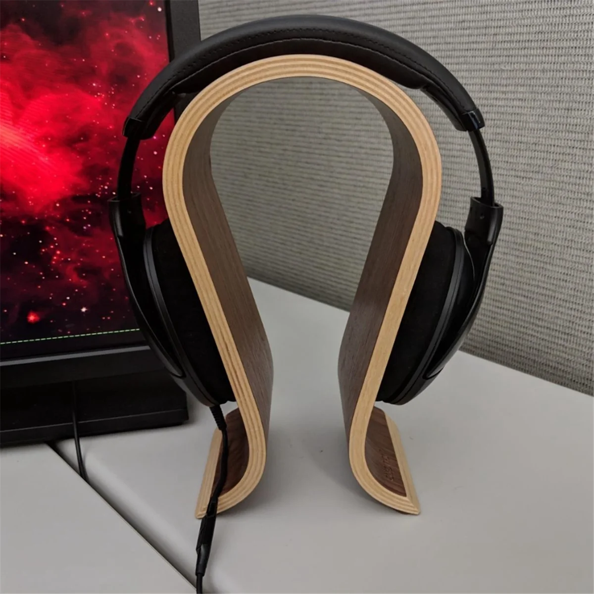 Supporto per cuffie a forma di A57G-U, supporto per cuffie in legno Gancio per espositore per cuffie da scrivania, per cuffie on-ear