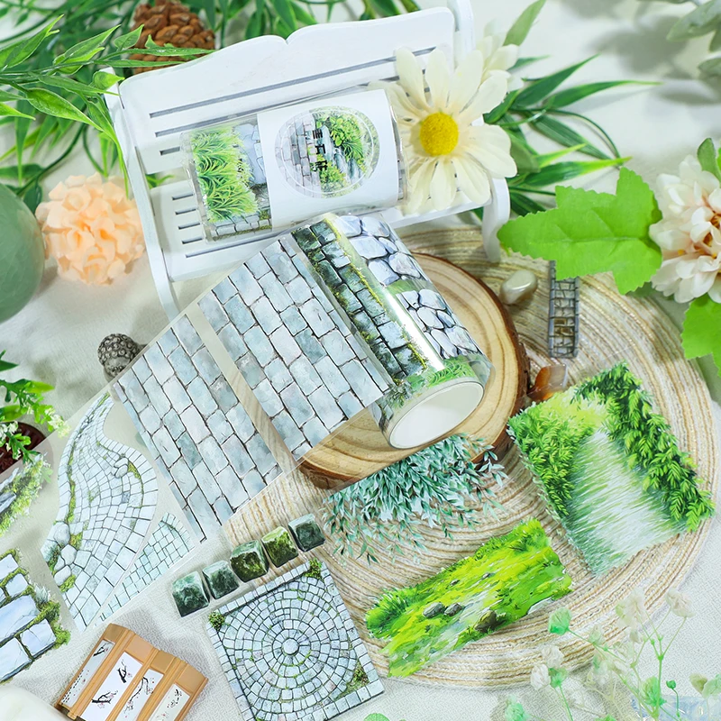 70mm * 200cm 빈티지 청석 벽돌 식물 풍경 PET 테이프 크리 에이 티브 DIY 저널 재료 콜라주 스크랩북 편지지