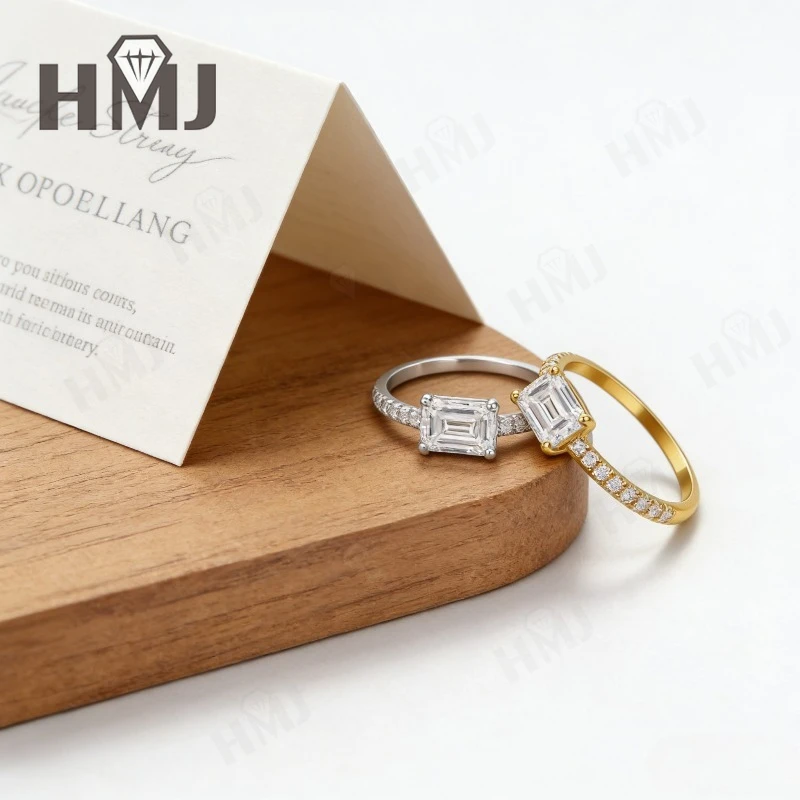 1ct Moissanite Ring Emerald D Color 925 Sterling Silver Luxury Dazzling Trendy Finger Rings For Women Wedding Engagement Jewelry