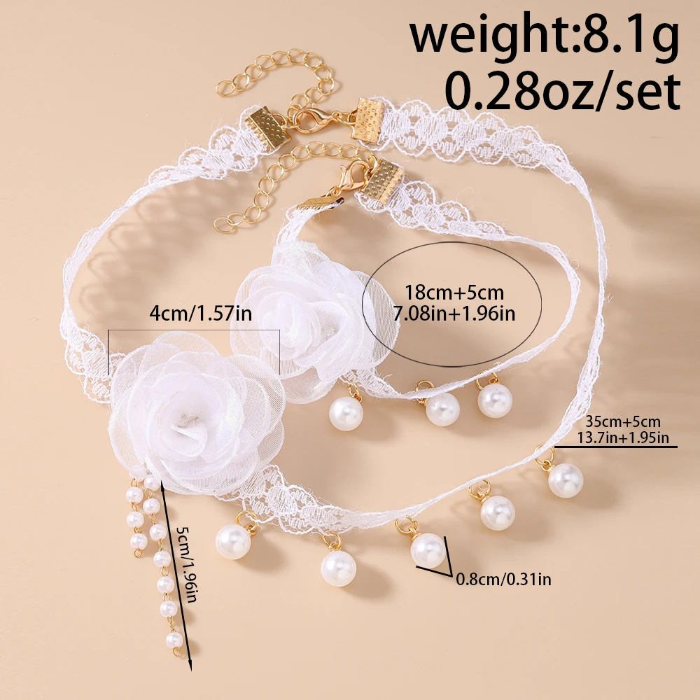 Aihua Elegante Weiße Perlen-Rosenblüten-Halskette für Damen, Imitationsperlen-Kurzkette, Choker, Hochzeitsschmuck, Geschenke – Detail 4