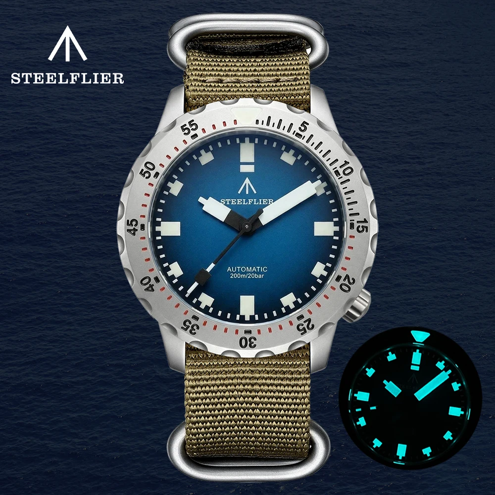 Наручные часы SF755U STEELFLIER Luxury Dive с стальным безелем, автоматическим механическим механизмом NH35, водонепроницаемостью 200 м, спортивные, с люминесцентным покрытием.