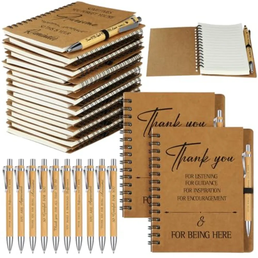 

Набор подарочных наборов «Спасибо» (комплект из [число] штук): включает спиральные вдохновляющие блокноты, выдвижные мотивационные ручки, подарки для сотрудников оптом.
