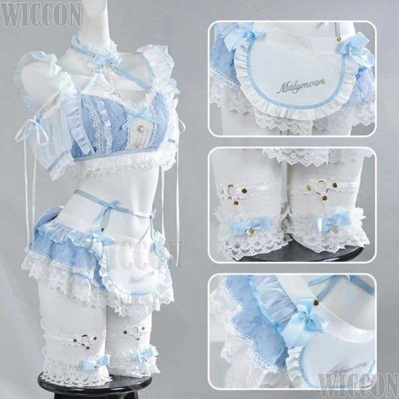

Kawaii Maid Cosplay Costume White Blue Lolita Dress Maid Headband mesh stockings Sexy Cute Suit Woman Halloween Navidad Carnaval