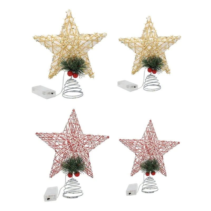 Christmas Tree Topper Star LED Lights Star Treetop Battery Operated Christmas Decorations Xmas Décor Yellow Red