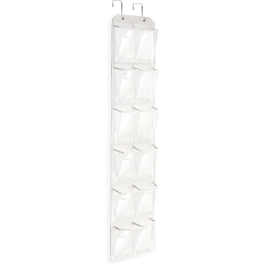 

Over the Door Shoe Organizer Space Saving Hanging Holder with 12 Large Clear Pockets and 2 Metal Hooks Storage Rack Hang on Clo