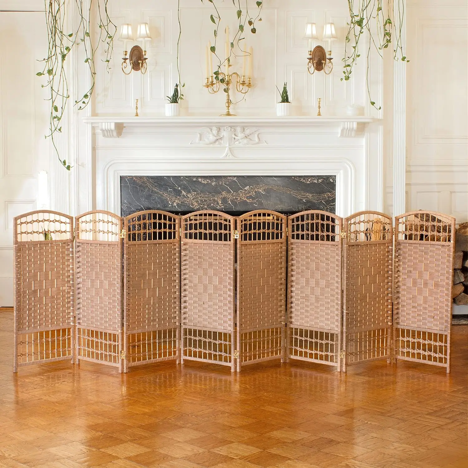 3 Ft. Short Fiber Weave Folding Screen - Natural - 8 Panels