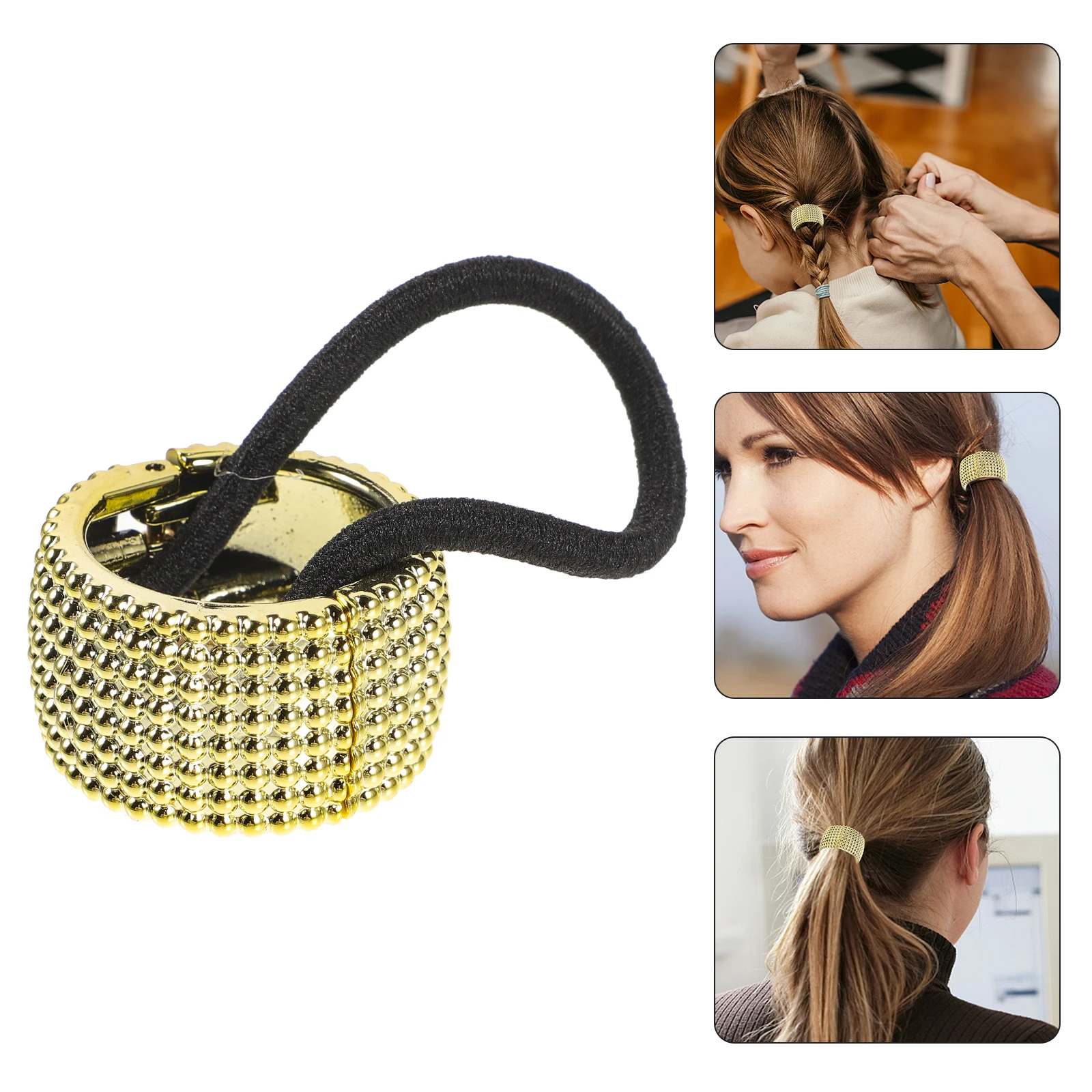 

Women Ponytail Cuff Hair Band Wrap Holder Fashion Punk Accessory Spring Hinge Elastic Durable Size Gold
