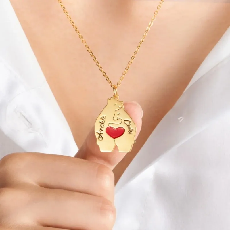 

Stainless Steel Material Customized Name Hug Bear Necklace Not Easily Faded, Suitable As A Gift For Friends And Family