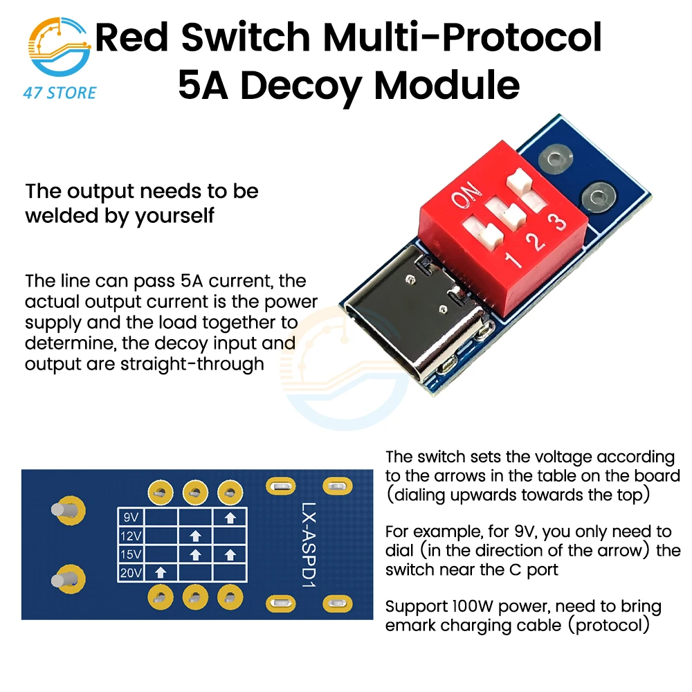 PD Trigger Board Module PD/QC Decoy Board Fast Charge USB Type-c to 5V 9V 12V 20V High Speed Charger Power Delivery Boost USB-C