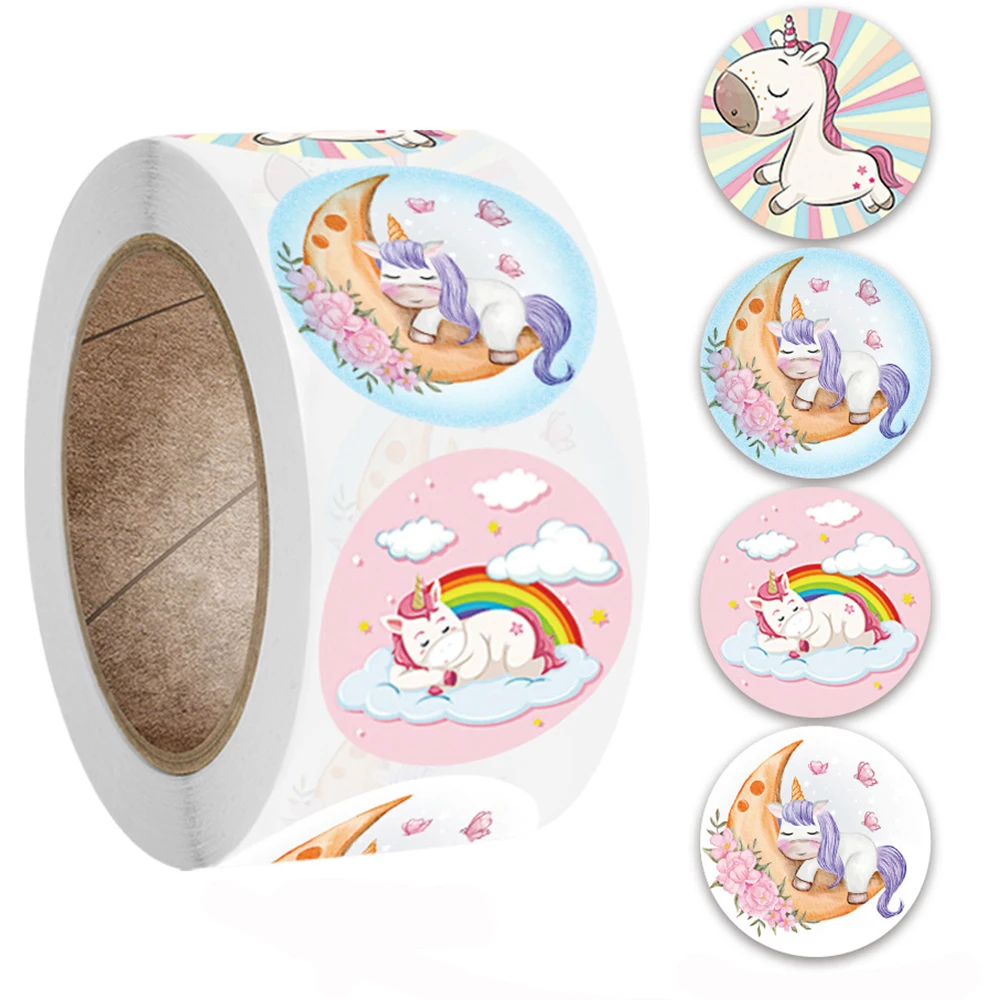 Pegatina de unicornio de dibujos animados para niños, etiqueta decorativa de recompensa para regalo, pegatinas de papelería para estudiantes,