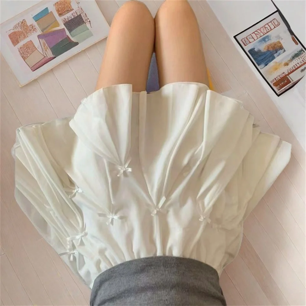 White Women Cake Skirt High Waist Thin Retro A-line Skirts Sweet Lovely Spring Summer Preppy Style Balck Mini Skirt