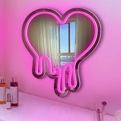 Letrero de neón con forma de corazón para decoración de habitación de niñas, luz LED con forma de espejo, alimentado por USB, 38x36cm, dormitorio, cafetería, tienda de ropa