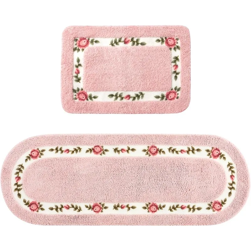 2 Pcs Rose Flowers Bathroom Rugs Set Coquette Room Decor Floral Rugs for Bathroom Bedroom Living Room