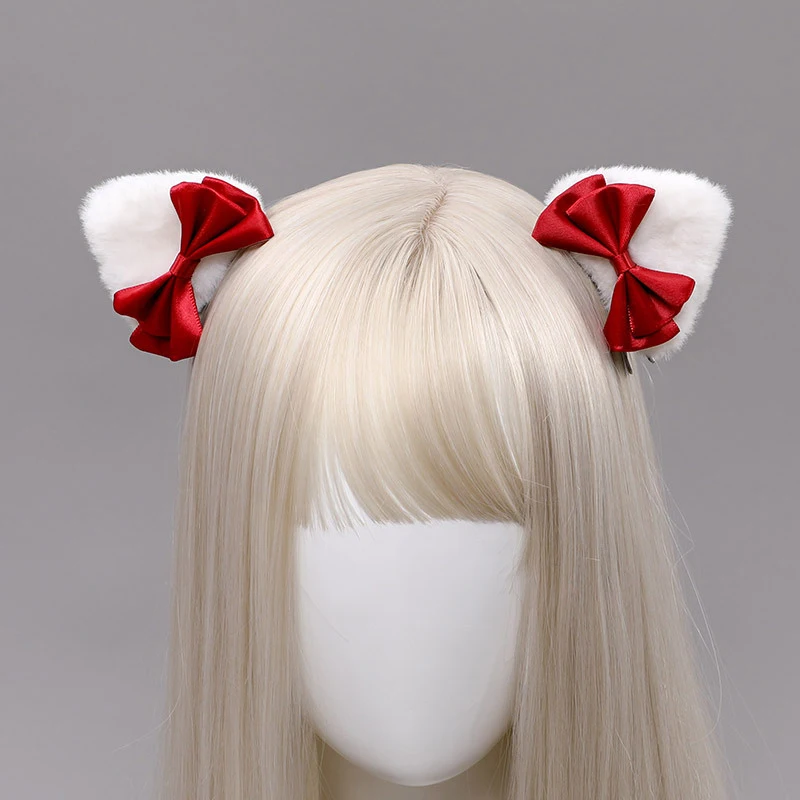 Japanese Anime Cute Cat Ear Hairpins Barrettes Hair Pins Cosplay Stage Perfomance Bowknot Hair Accessories Lovely Photo Props