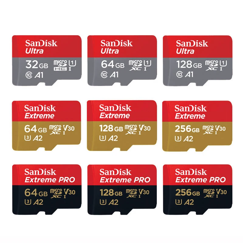 Карта памяти SanDisk Ultra Micro SD, 16 ГБ, 32 ГБ, 64 ГБ, 128 ГБ, 256 ГБ, MicroSDXC EXTREME/Extreme PRO V30, U3, 4K, UHD