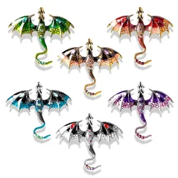 Retro Enamel Dragon Brooches For Women Men 6-color Rhinestone Flying Legand Animal Party Office Brooch Pins Gifts