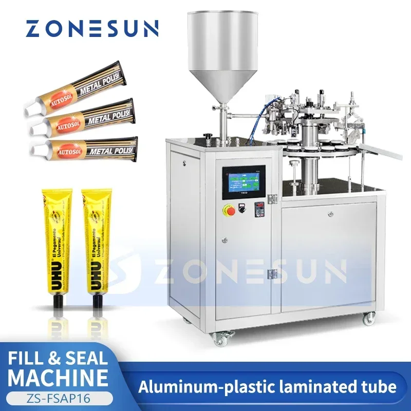 ZONESUN-máquina de sellado plegable con borde de llenado de tubos de plástico y aluminio, ungüento, embalaje de productos cosméticos, ZS-FSAP16 monobloque