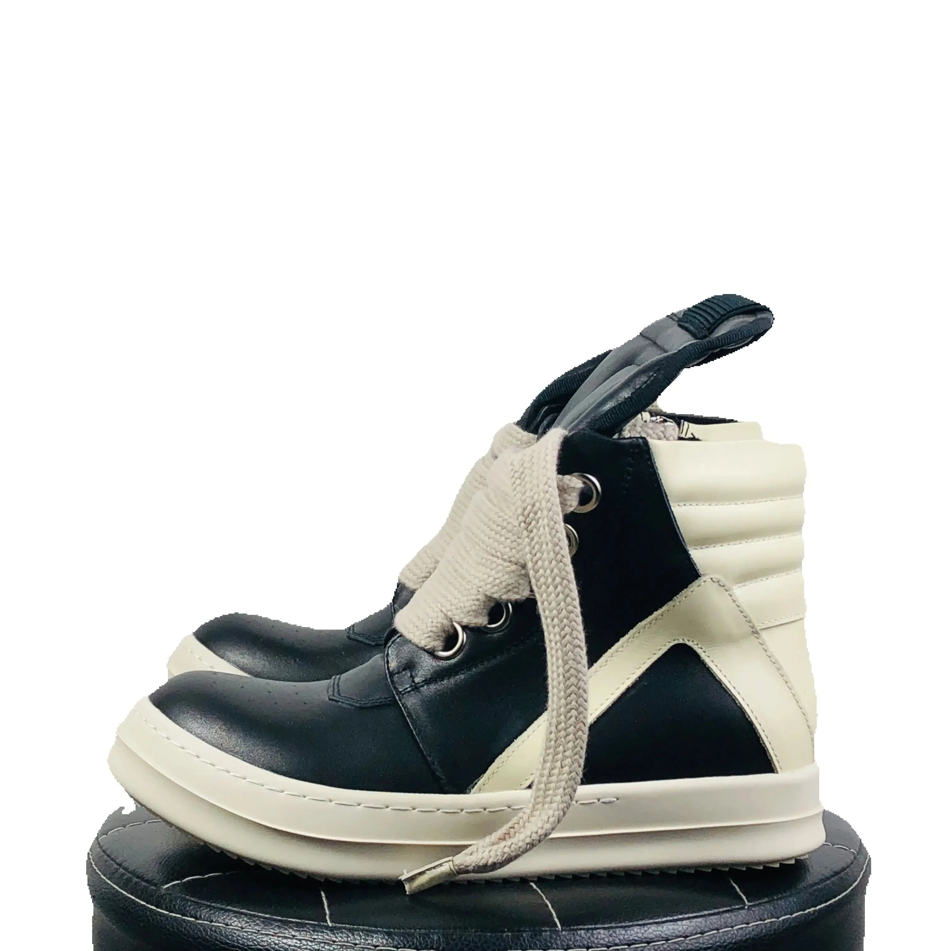 

Men's High Top Casual Shoes Genuine Leather Women Sneakers Lace Up Zip Luxury Designer High Street Autumn Flats Black Boots