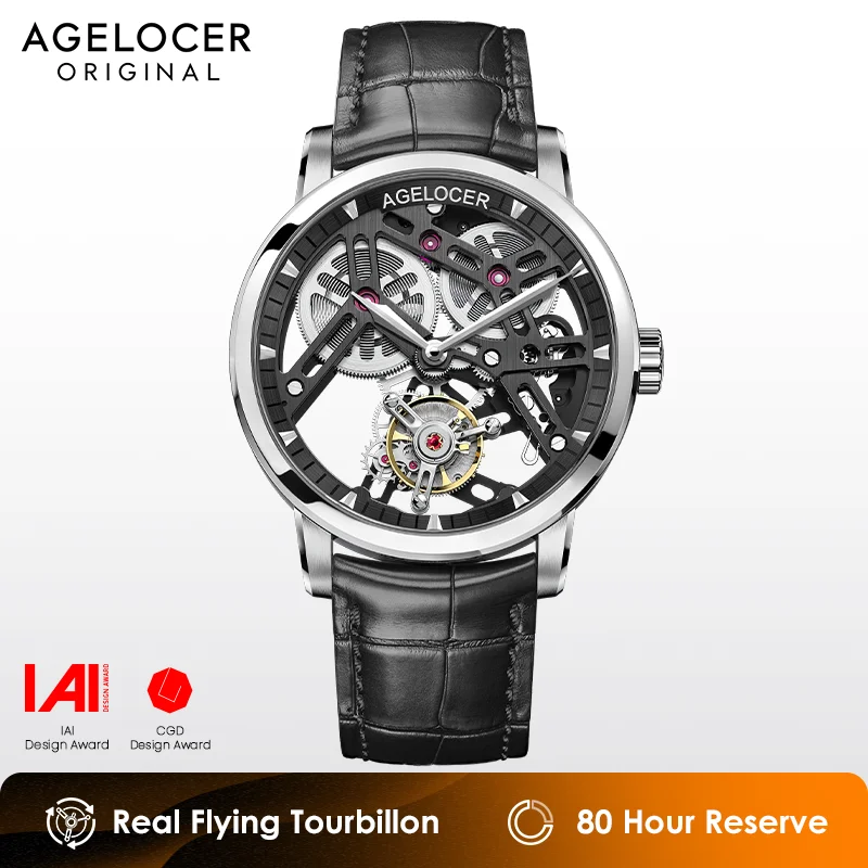 AGELOCER-reloj mecánico Manual para hombre, accesorio masculino de pulsera con mecanismo Tourbillon, diseño Formal de lujo, ideal para regalo de