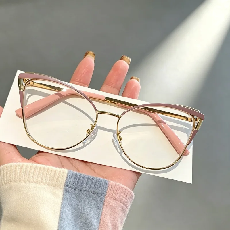 Elegant Oversized Optical Spectacle Eyeglasses Stylish Ins Cat Eye Blue Light Blocking Glasses Men Women Large Frame Eyewear