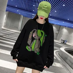 Female Cartoon Hoodie, High Street Tide Brand, Ins All Loose, Autumn, Winter, New, Heavy Iron, Drill Blouse, Temperament