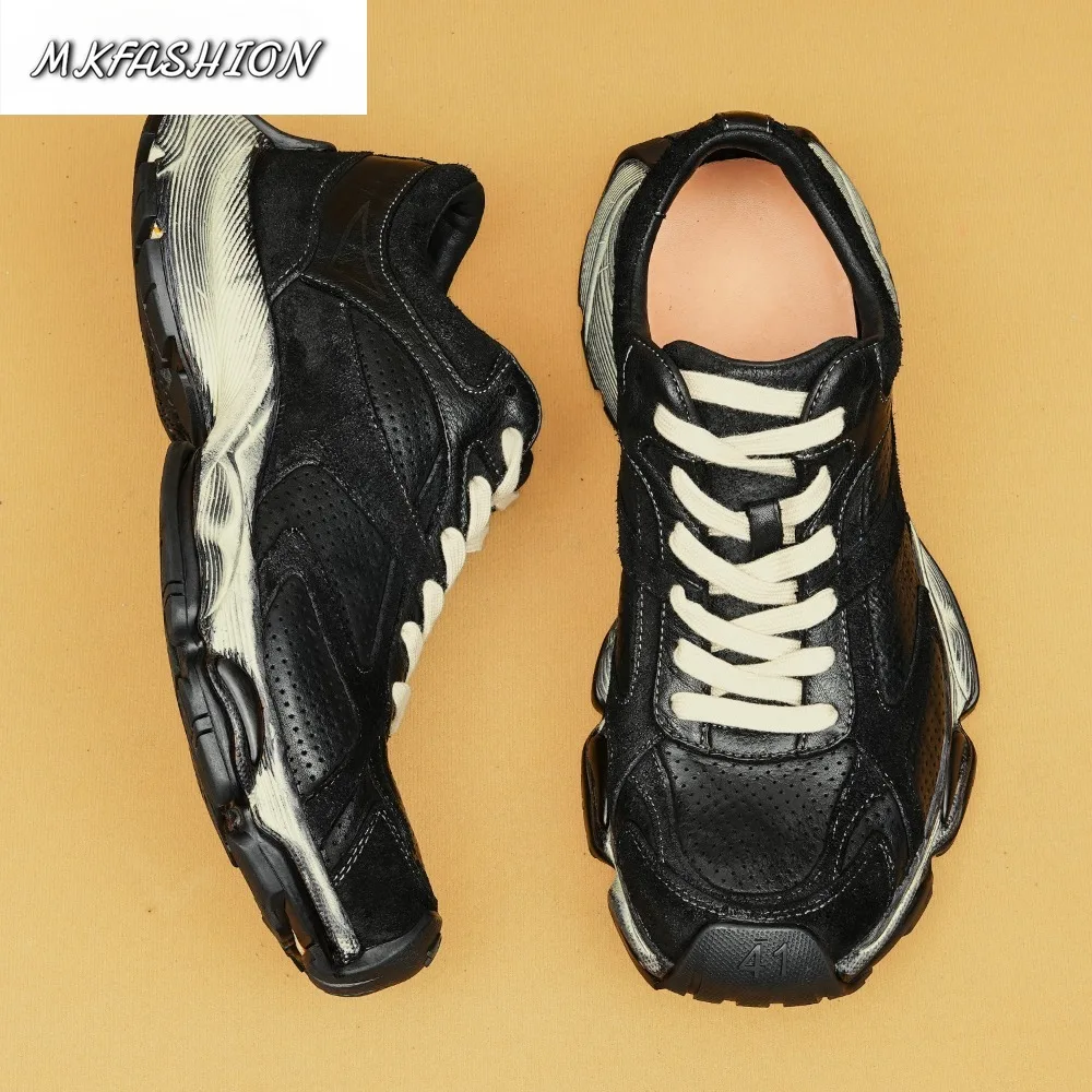Men's Business Casual Sports Genuine Leather Shoes Breathable Thick Bottom Height Increasing Walking Shoes