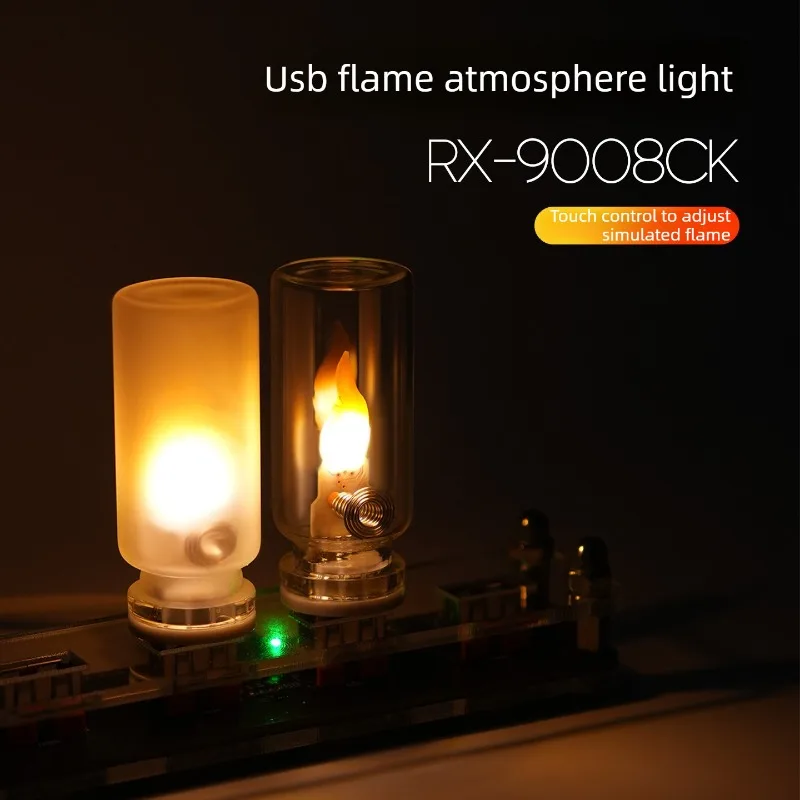 USB Simulated Flame Night Light – Touch-Dimmable Warm Light; Suitable for Bedroom and Car Interior Decoration