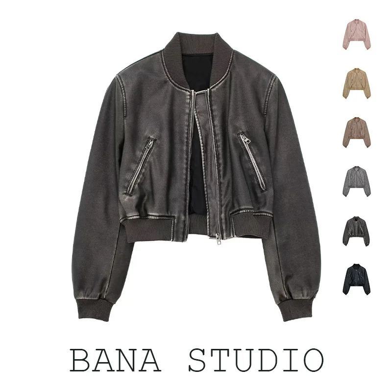 BANAZA Jaet da donna in pelle a vita alta ort Vintage Waed Loose Fit plus Size Capispalla Faionable Cappotto casual